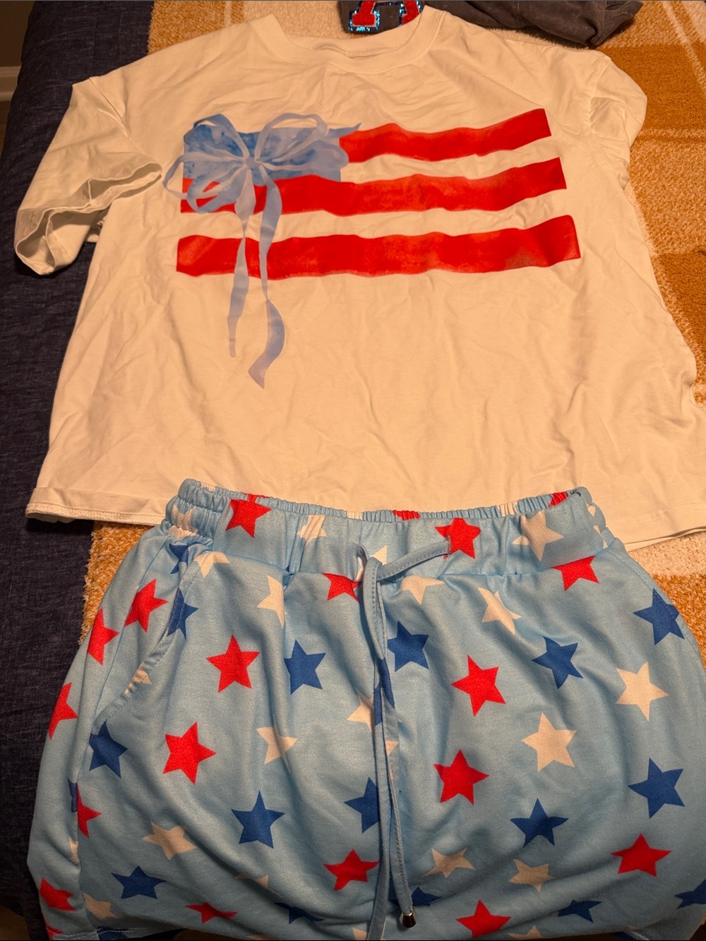 Women’s  White and Light Blue Star skort Set - Red & Blue Stars